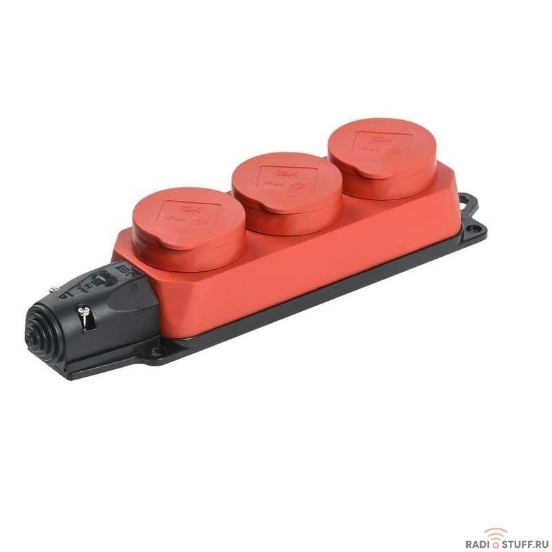 Iek PKR61-016-2-K04 РБ33-1-0м Розетка трехместная с защитными крышками ОМЕГА IP44 красная