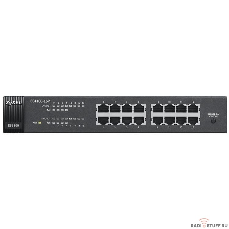 ZYXEL ES1100-16P-EU0102F Коммутатор 16-портовый Fast Ethernet c 8 портами PoE 