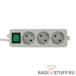 Gembird Удлинитель Гарнизон EL-NB-G3-W-5, 3 евророзетки с выключателем и заземлением, допустимый ток 10А, длина 5м