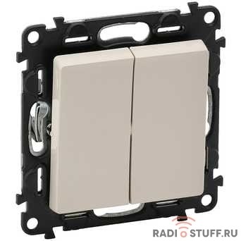 Legrand 752508 Valena LIFE.Переключатель двухклавишный 10А 250В с лицевой панелью.Безвинтовые зажимы.Слоновая кость