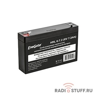 Exegate EX282952RUS Аккумуляторная батарея HRL 6-7.2 (6V 7.2Ah, клеммы F1)
